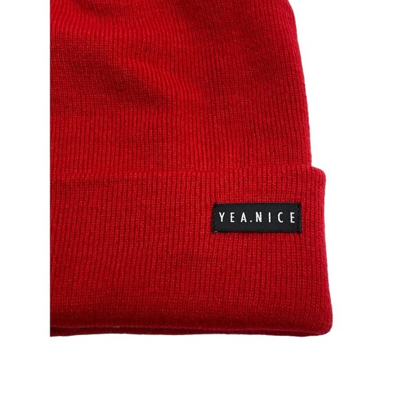 Yea.Nice Legend Knit Scarlet Red Folded Beanie - Picture 3 of 3